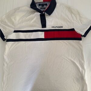 Tommy Hilfiger Men's Polo in White with Red and Navy Stripes